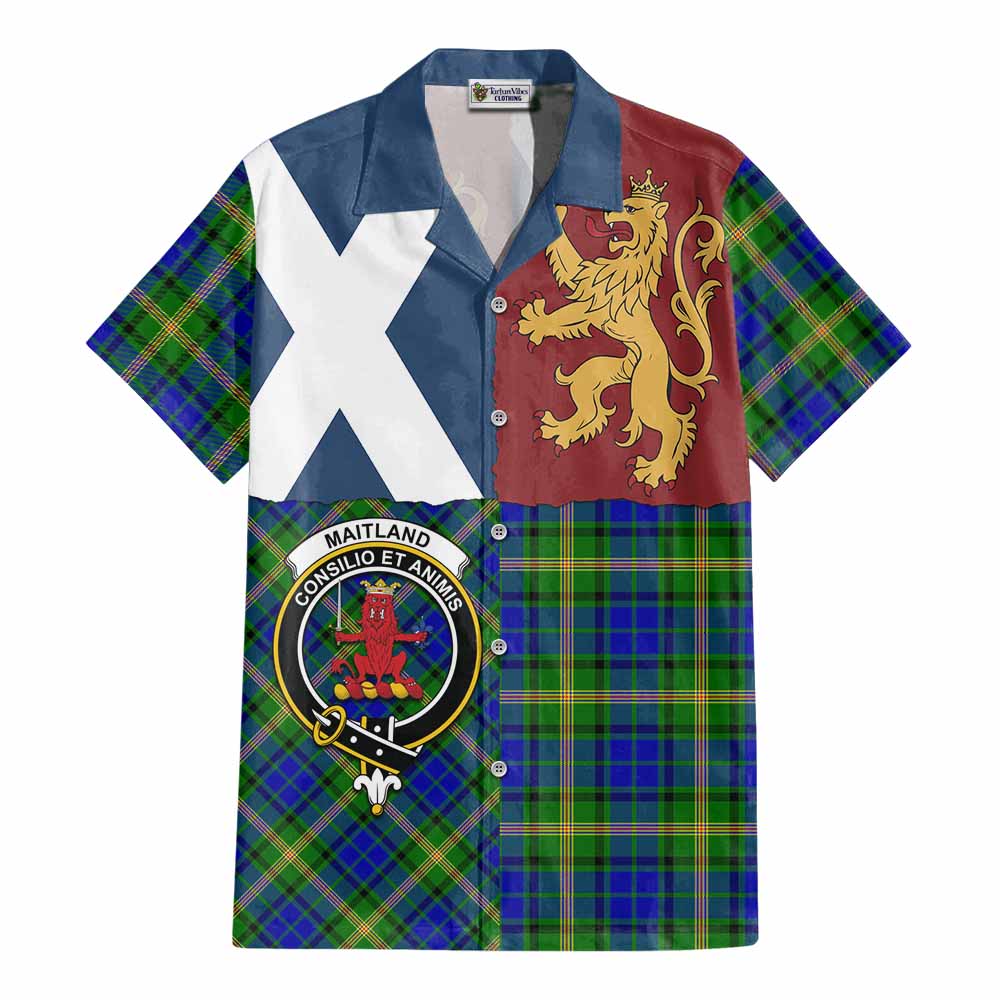 Maitland Crest Tartan Cotton Hawaiian Shirt with Lion Rampant Saltire Style - Tartan Vibes Clothing