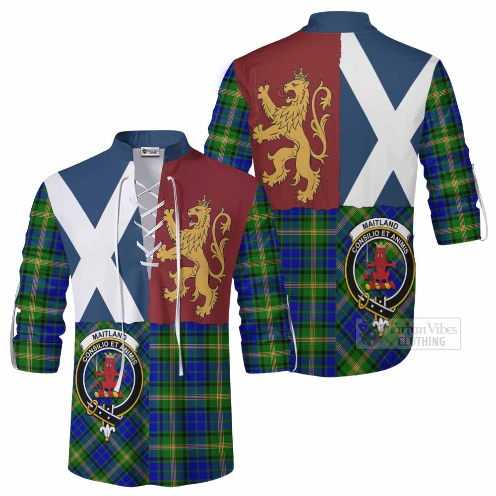 Maitland Crest Tartan Ghillie Shirt with Lion Rampant Saltire Style - Tartan Vibes Clothing