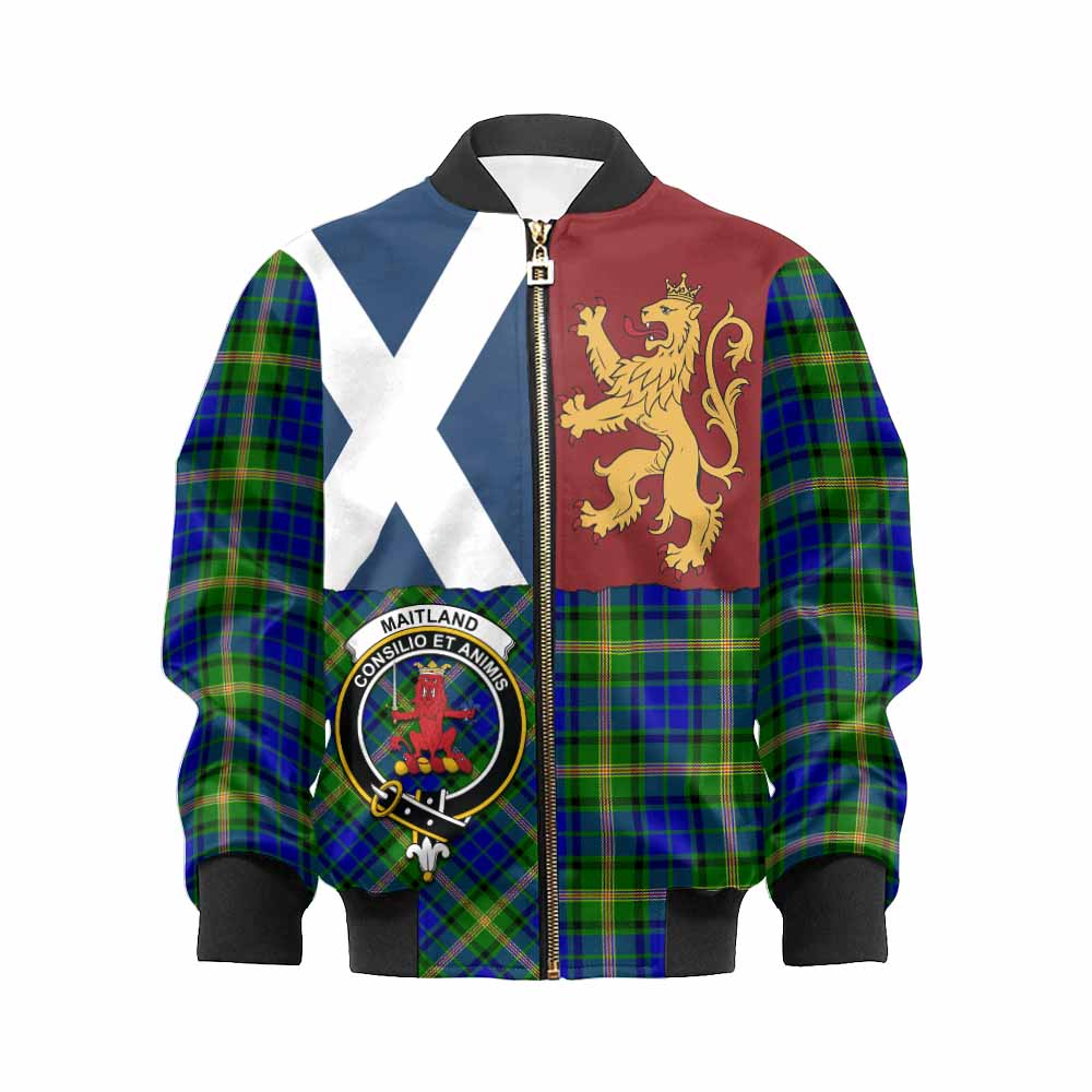 Maitland Crest Tartan Kid Bomber Jacket with Lion Rampant Saltire Style - Tartan Vibes Clothing