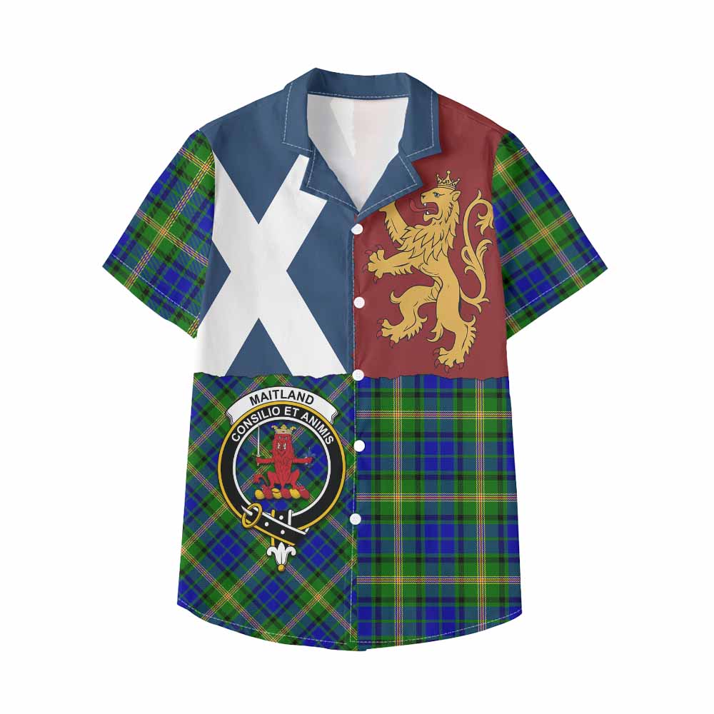 Maitland Crest Tartan Kid Hawaiian Shirt with Lion Rampant Saltire Style - Tartan Vibes Clothing