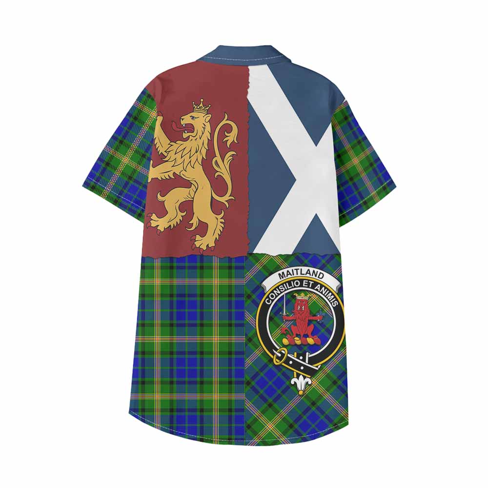 Maitland Crest Tartan Kid Hawaiian Shirt with Lion Rampant Saltire Style - Tartan Vibes Clothing