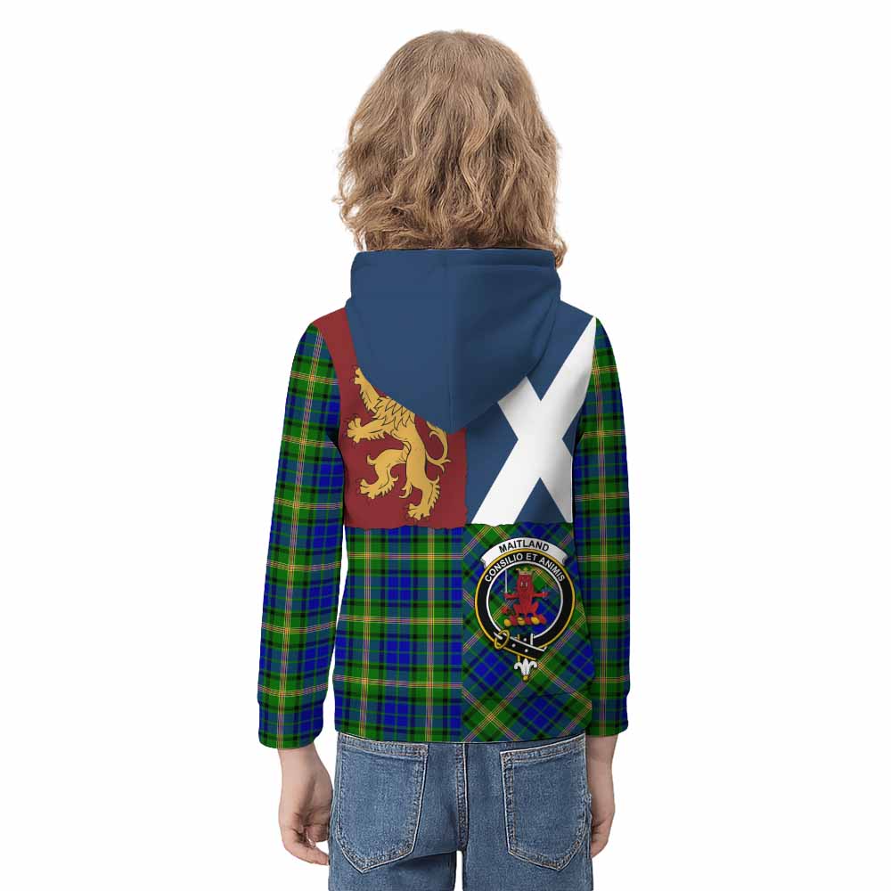 Maitland Crest Tartan Kid Hoodie with Lion Rampant Saltire Style - Tartan Vibes Clothing