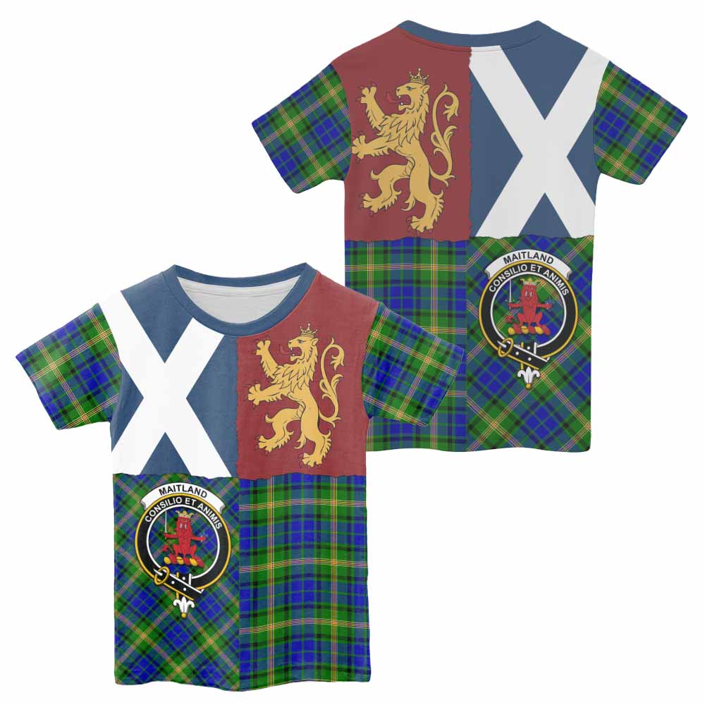 Maitland Crest Tartan Kid T-shirt with Lion Rampant Saltire Style - Tartan Vibes Clothing