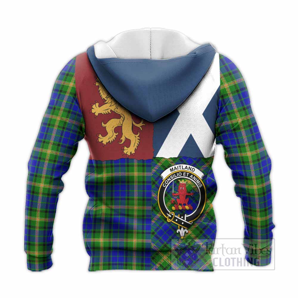Maitland Crest Tartan Knitted Hoodie with Lion Rampant Saltire Style