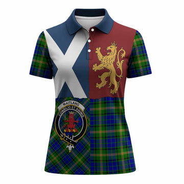 Maitland Crest Tartan Women Polo Shirt with Lion Rampant Saltire Style