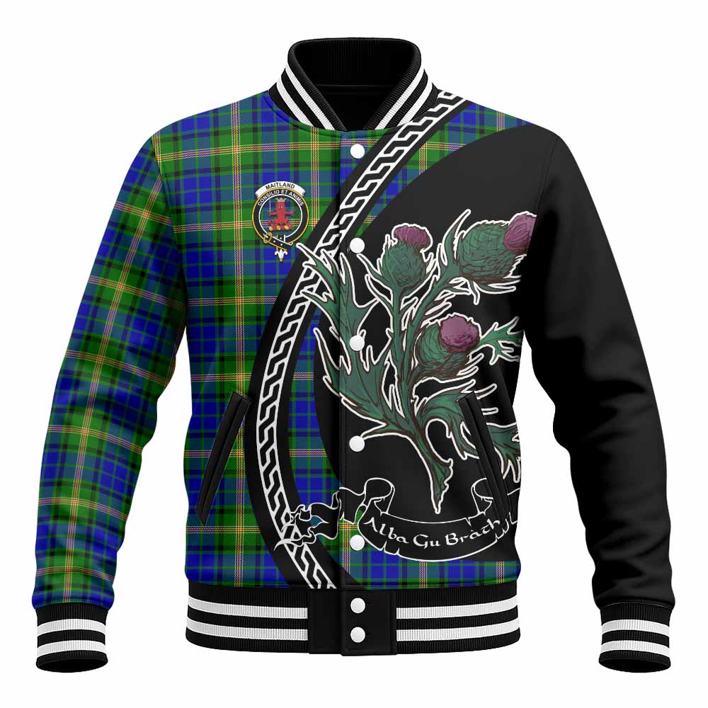 Maitland Family Crest Tartan Baseball Jacket Alba Thistle Inspired - Tartan Vibes Clothing