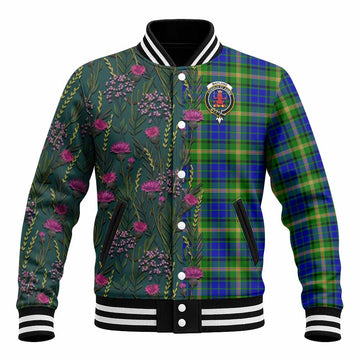 Maitland Family Crest Tartan Baseball Jacket Scottish Thistle Flower Pattern Half Style