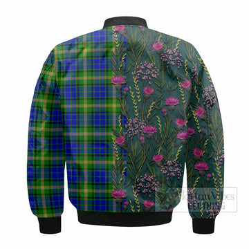 Maitland Family Crest Tartan Bomber Jacket Scottish Thistle Flower Pattern Half Style