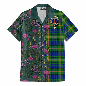 Maitland Family Crest Tartan Cotton Hawaiian Shirt Scottish Thistle Flower Pattern Half Style