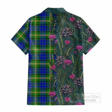 Maitland Family Crest Tartan Cotton Hawaiian Shirt Scottish Thistle Flower Pattern Half Style