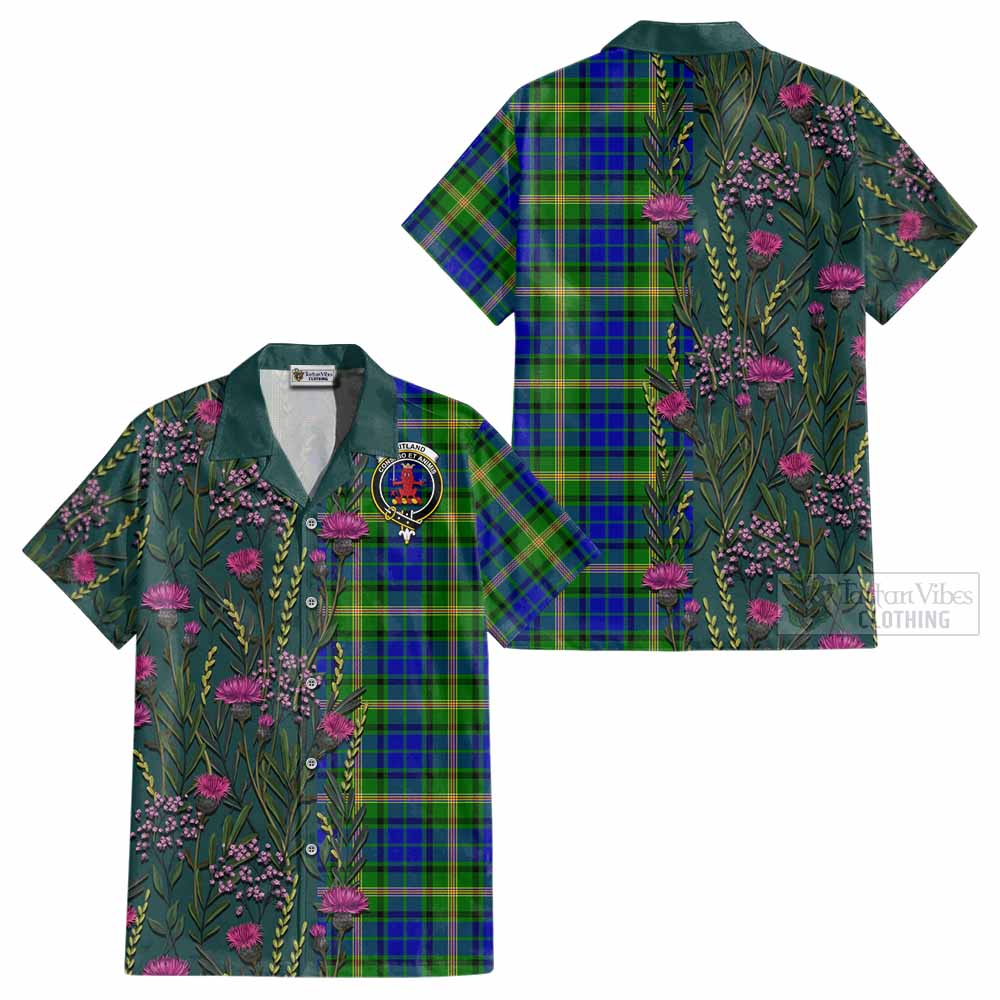 Maitland Family Crest Tartan Cotton Hawaiian Shirt Scottish Thistle Flower Pattern Half Style - Tartan Vibes Clothing