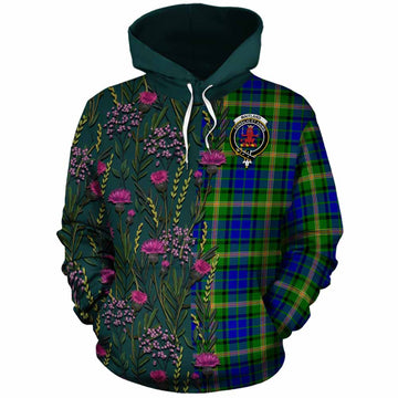 Maitland Family Crest Tartan Cotton Hoodie Scottish Thistle Flower Pattern Half Style
