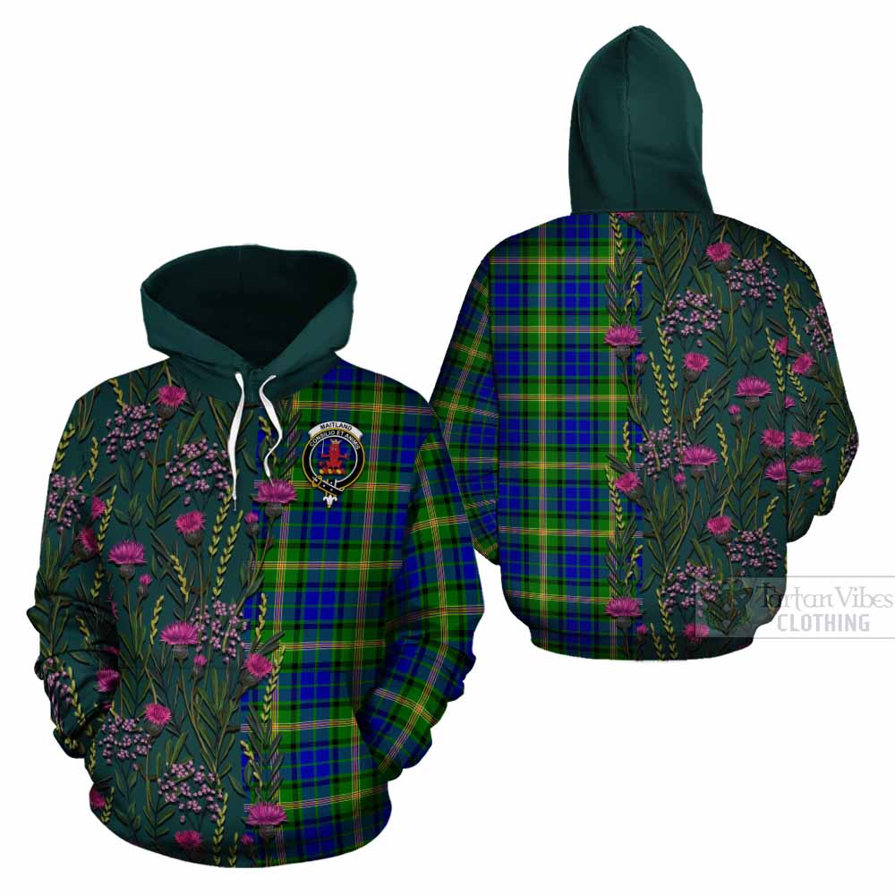 Maitland Family Crest Tartan Cotton Hoodie Scottish Thistle Flower Pattern Half Style - Tartan Vibes Clothing
