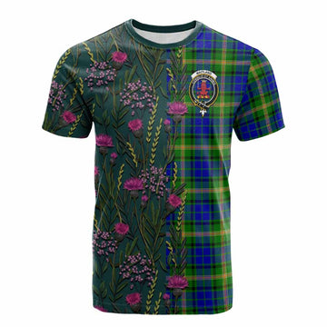 Maitland Family Crest Tartan Cotton T-shirt Scottish Thistle Flower Pattern Half Style