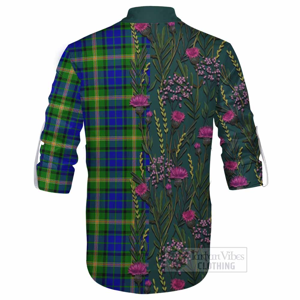Maitland Family Crest Tartan Ghillie Shirt Scottish Thistle Flower Pattern Half Style - Tartan Vibes Clothing