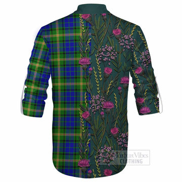 Maitland Family Crest Tartan Ghillie Shirt Scottish Thistle Flower Pattern Half Style