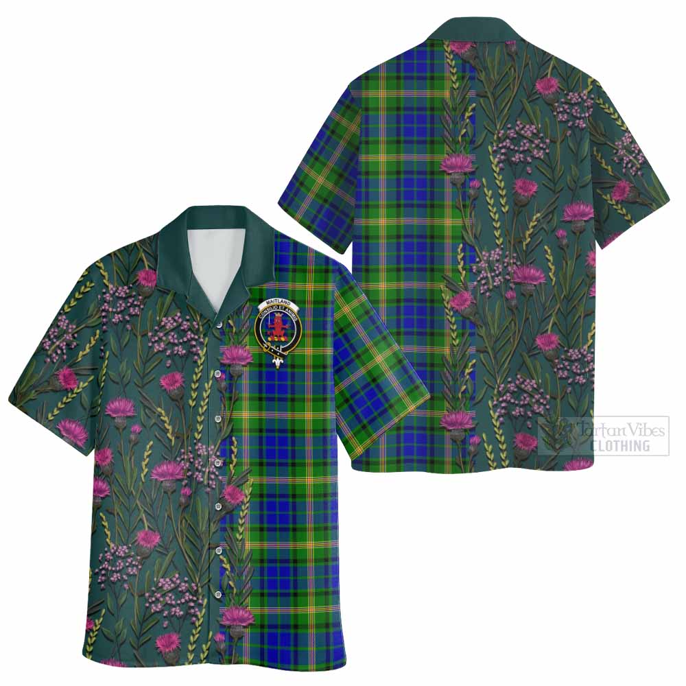 Maitland Family Crest Tartan Hawaiian Shirt Scottish Thistle Flower Pattern Half Style - Tartan Vibes Clothing
