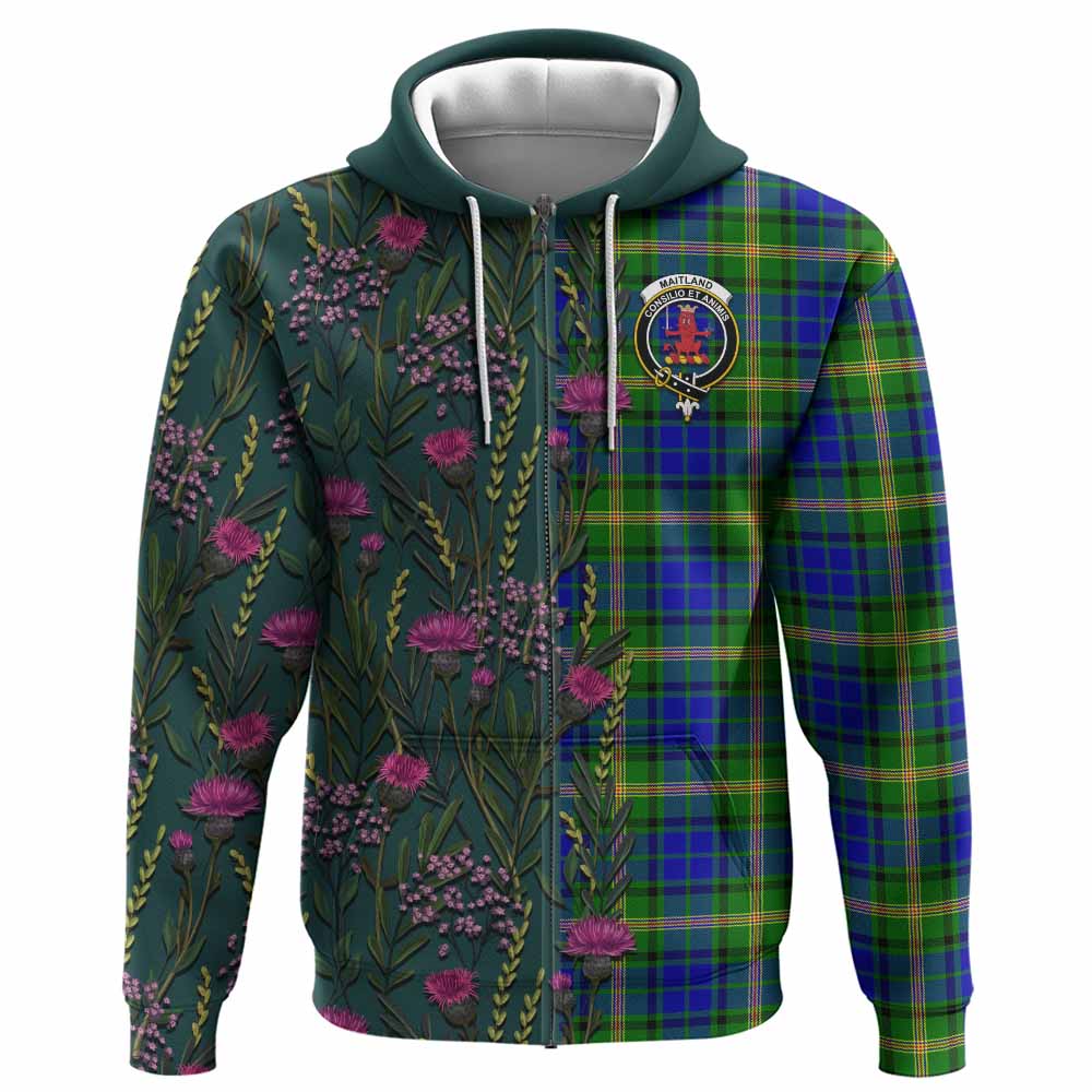 Maitland Family Crest Tartan Hoodie Scottish Thistle Flower Pattern Half Style - Tartan Vibes Clothing