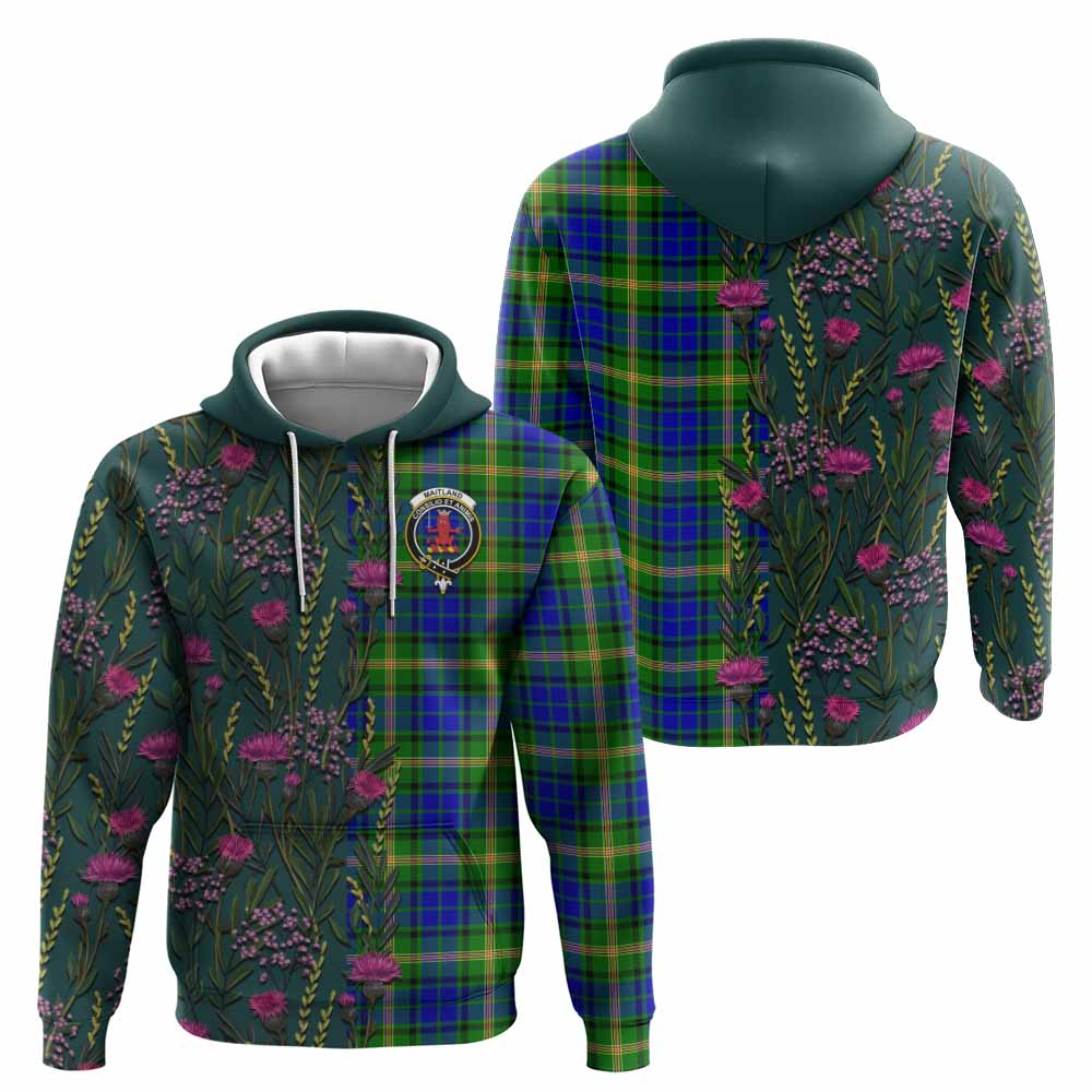 Maitland Family Crest Tartan Hoodie Scottish Thistle Flower Pattern Half Style - Tartan Vibes Clothing