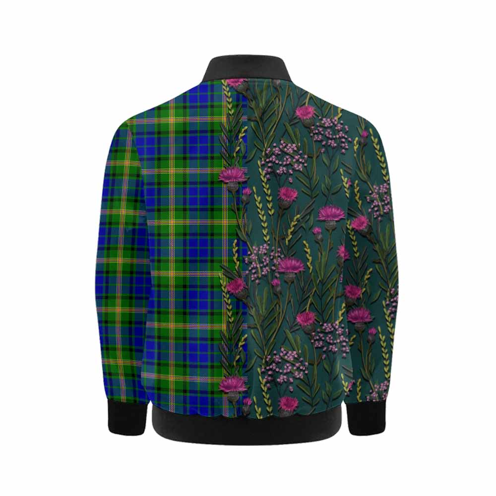 Maitland Family Crest Tartan Kid Bomber Jacket Scottish Thistle Flower Pattern Half Style - Tartan Vibes Clothing