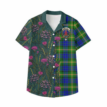 Maitland Family Crest Tartan Kid Hawaiian Shirt Scottish Thistle Flower Pattern Half Style - Tartan Vibes Clothing