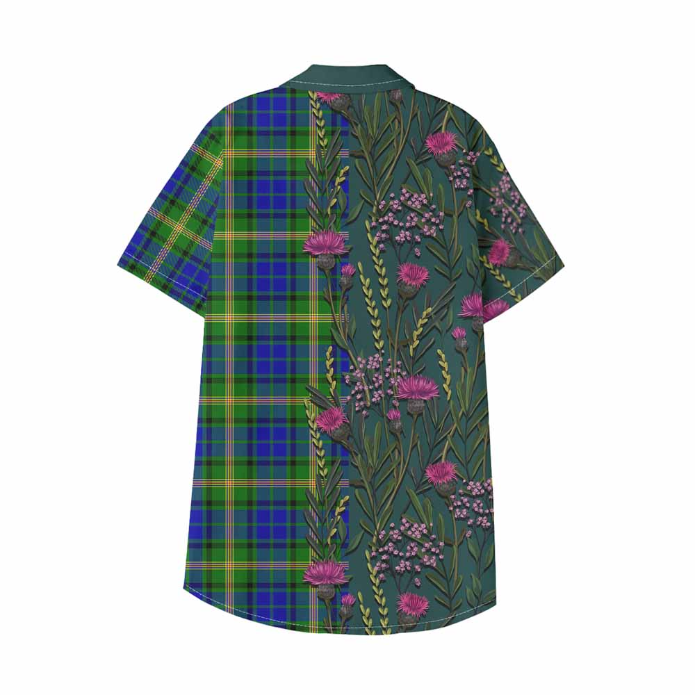 Maitland Family Crest Tartan Kid Hawaiian Shirt Scottish Thistle Flower Pattern Half Style - Tartan Vibes Clothing