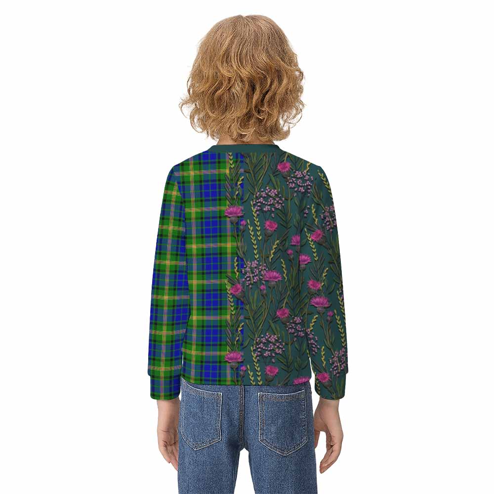 Maitland Family Crest Tartan Kid Knitted Sweatshirt Scottish Thistle Flower Pattern Half Style - Tartan Vibes Clothing