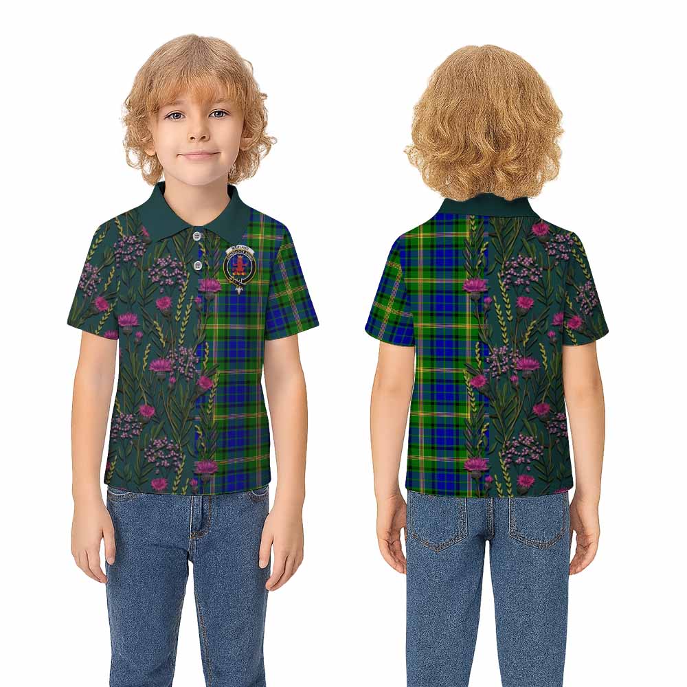 Maitland Family Crest Tartan Kid Polo Shirt Scottish Thistle Flower Pattern Half Style - Tartan Vibes Clothing