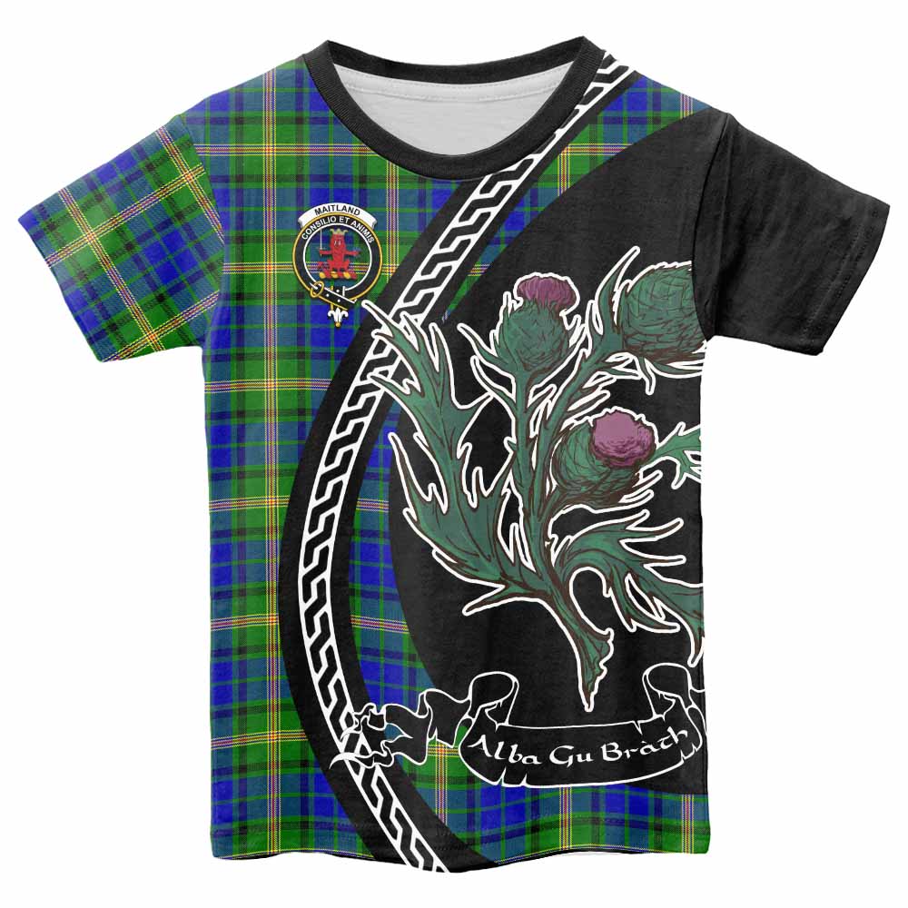 Maitland Family Crest Tartan Kid T-shirt Alba Thistle Inspired - Tartan Vibes Clothing