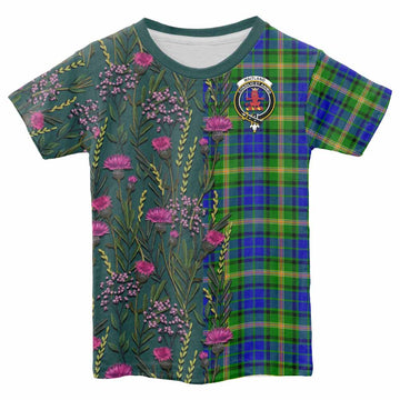 Maitland Family Crest Tartan Kid T-shirt Scottish Thistle Flower Pattern Half Style - Tartan Vibes Clothing