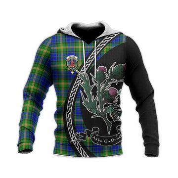 Maitland Family Crest Tartan Knitted Hoodie Alba Thistle Inspired