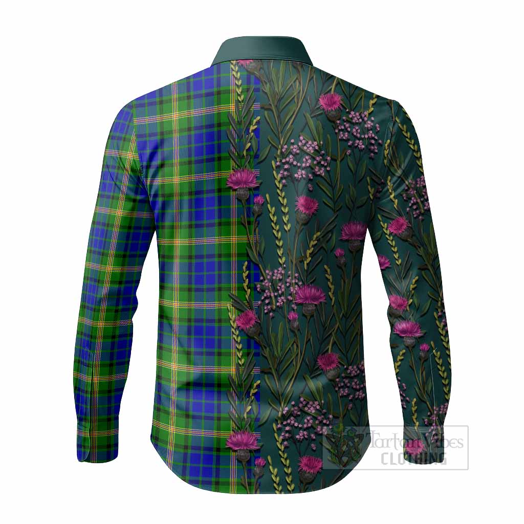 Maitland Family Crest Tartan Long Sleeve Button Shirts Scottish Thistle Flower Pattern Half Style - Tartan Vibes Clothing