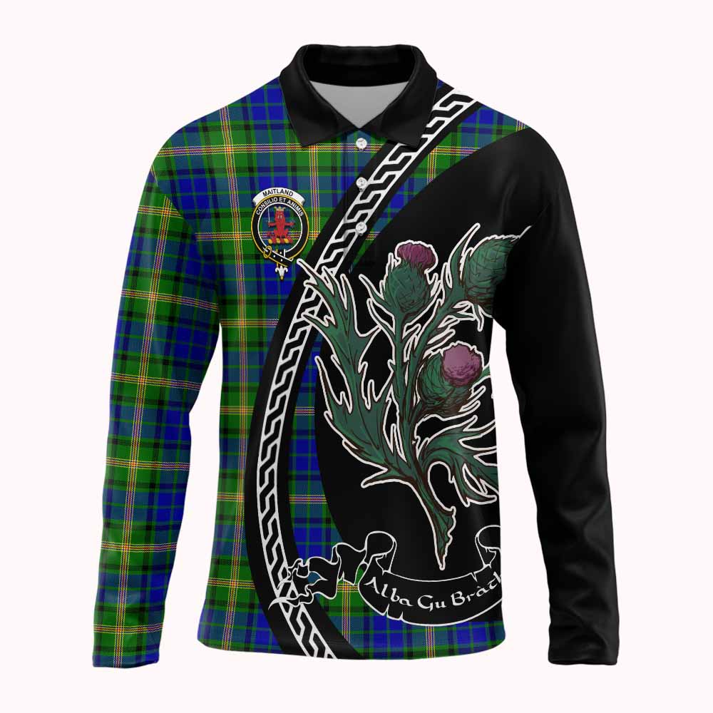 Maitland Family Crest Tartan Long Sleeve Polo Shirt Alba Thistle Inspired - Tartan Vibes Clothing
