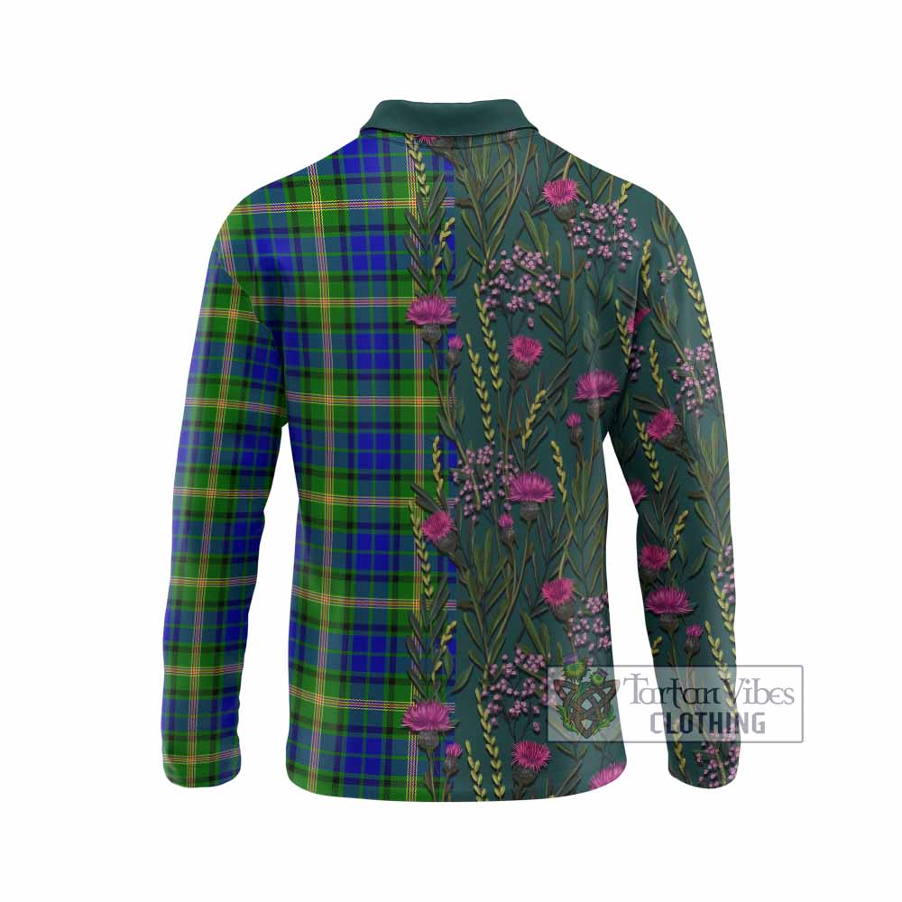 Maitland Family Crest Tartan Long Sleeve Polo Shirt Scottish Thistle Flower Pattern Half Style - Tartan Vibes Clothing