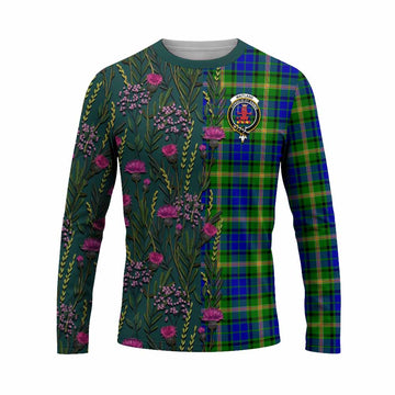 Maitland Family Crest Tartan Long Sleeve T-Shirt Scottish Thistle Flower Pattern Half Style