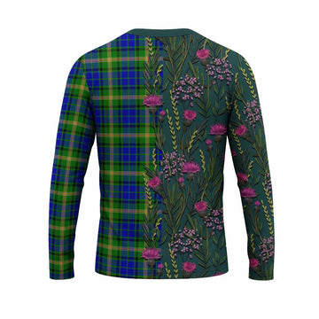 Maitland Family Crest Tartan Long Sleeve T-Shirt Scottish Thistle Flower Pattern Half Style