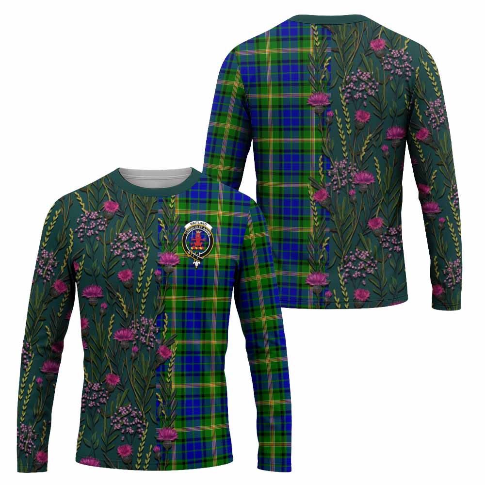 Maitland Family Crest Tartan Long Sleeve T-Shirt Scottish Thistle Flower Pattern Half Style - Tartan Vibes Clothing