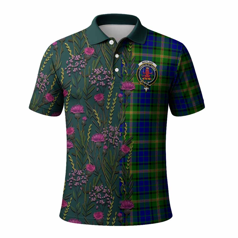 Maitland Family Crest Tartan Polo Shirt Scottish Thistle Flower Pattern Half Style - Tartan Vibes Clothing