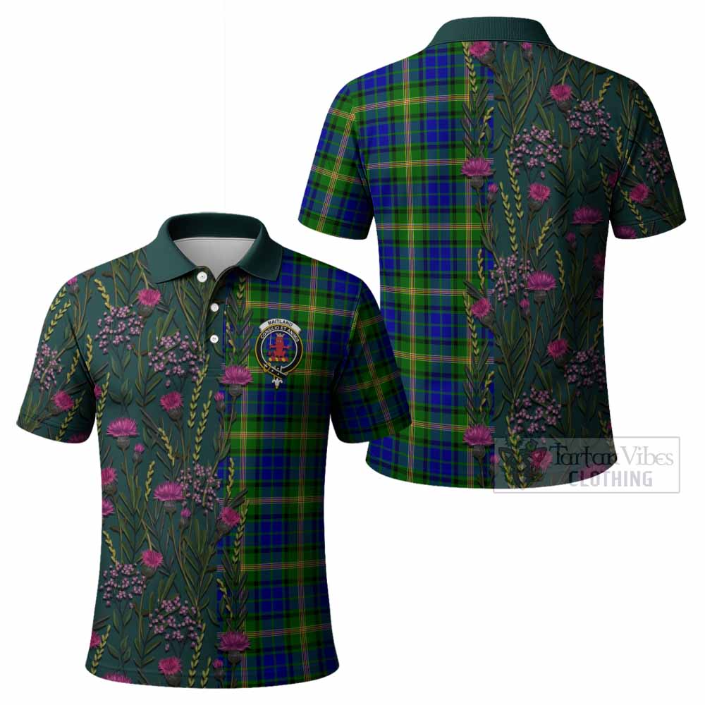 Maitland Family Crest Tartan Polo Shirt Scottish Thistle Flower Pattern Half Style - Tartan Vibes Clothing