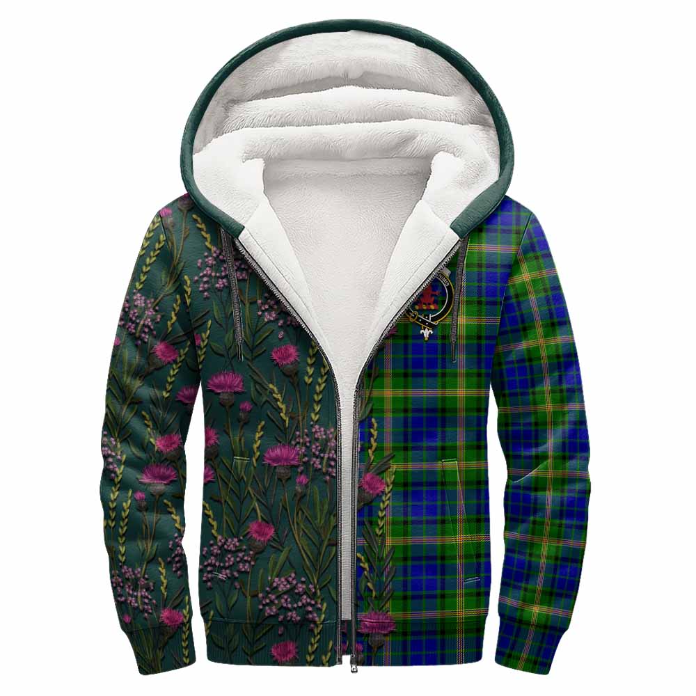 Maitland Family Crest Tartan Sherpa Hoodie Scottish Thistle Flower Pattern Half Style - Tartan Vibes Clothing