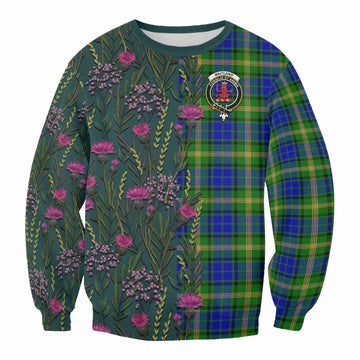 Maitland Family Crest Tartan Sweatshirt Scottish Thistle Flower Pattern Half Style