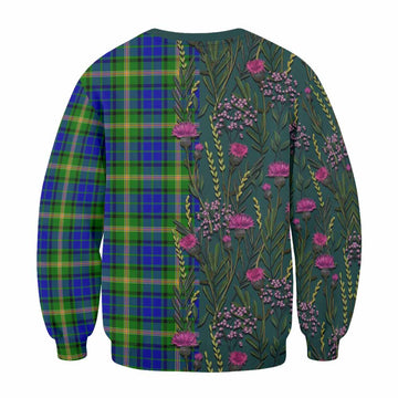 Maitland Family Crest Tartan Sweatshirt Scottish Thistle Flower Pattern Half Style