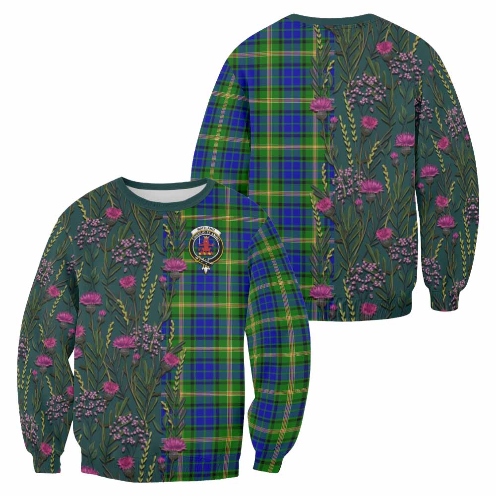 Maitland Family Crest Tartan Sweatshirt Scottish Thistle Flower Pattern Half Style - Tartan Vibes Clothing