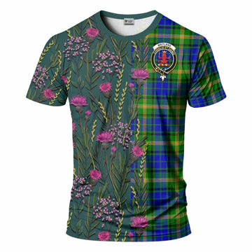 Maitland Family Crest Tartan T-Shirt Scottish Thistle Flower Pattern Half Style