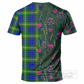 Maitland Family Crest Tartan T-Shirt Scottish Thistle Flower Pattern Half Style