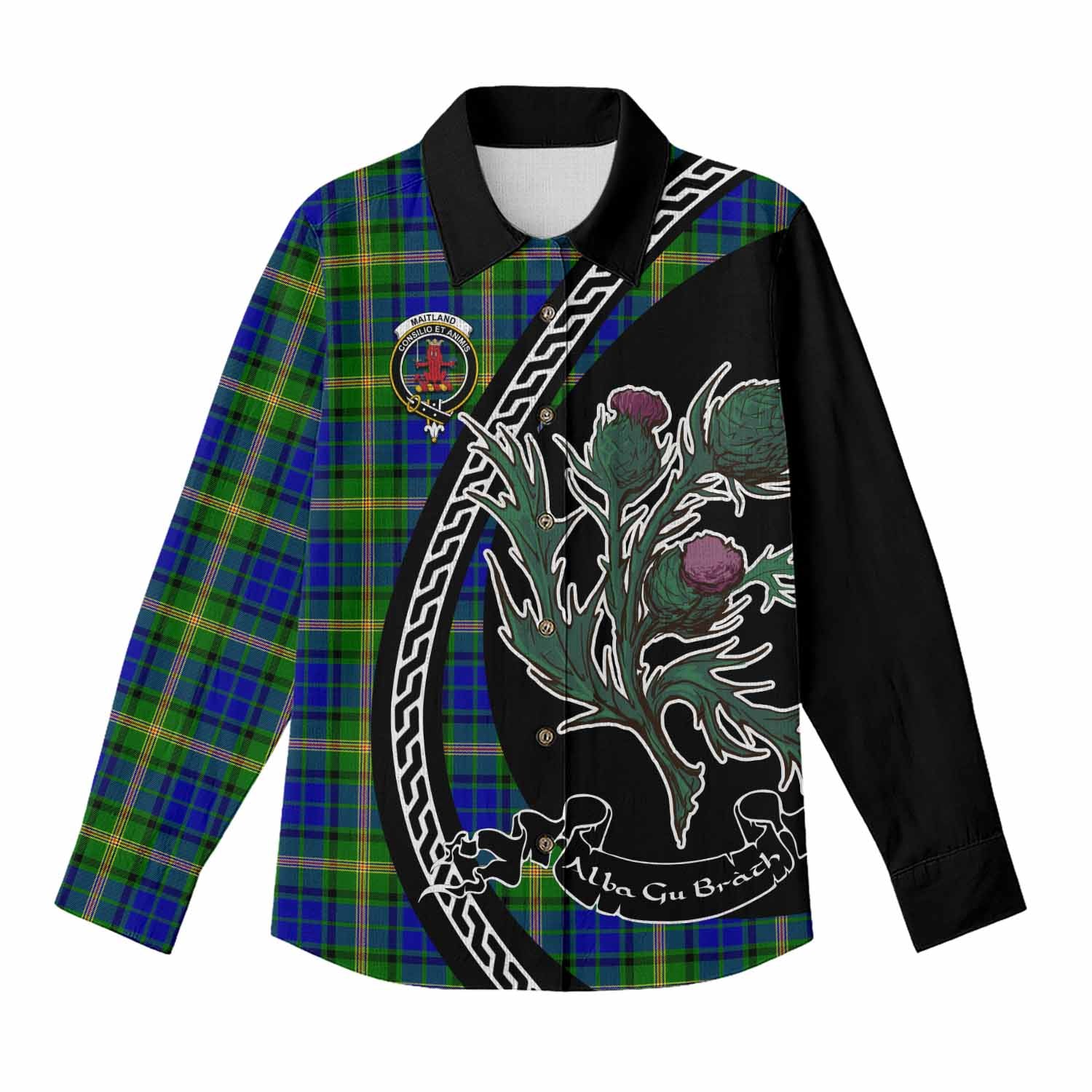 Maitland Family Crest Tartan Women Casual Shirt Alba Thistle Inspired - Tartan Vibes Clothing