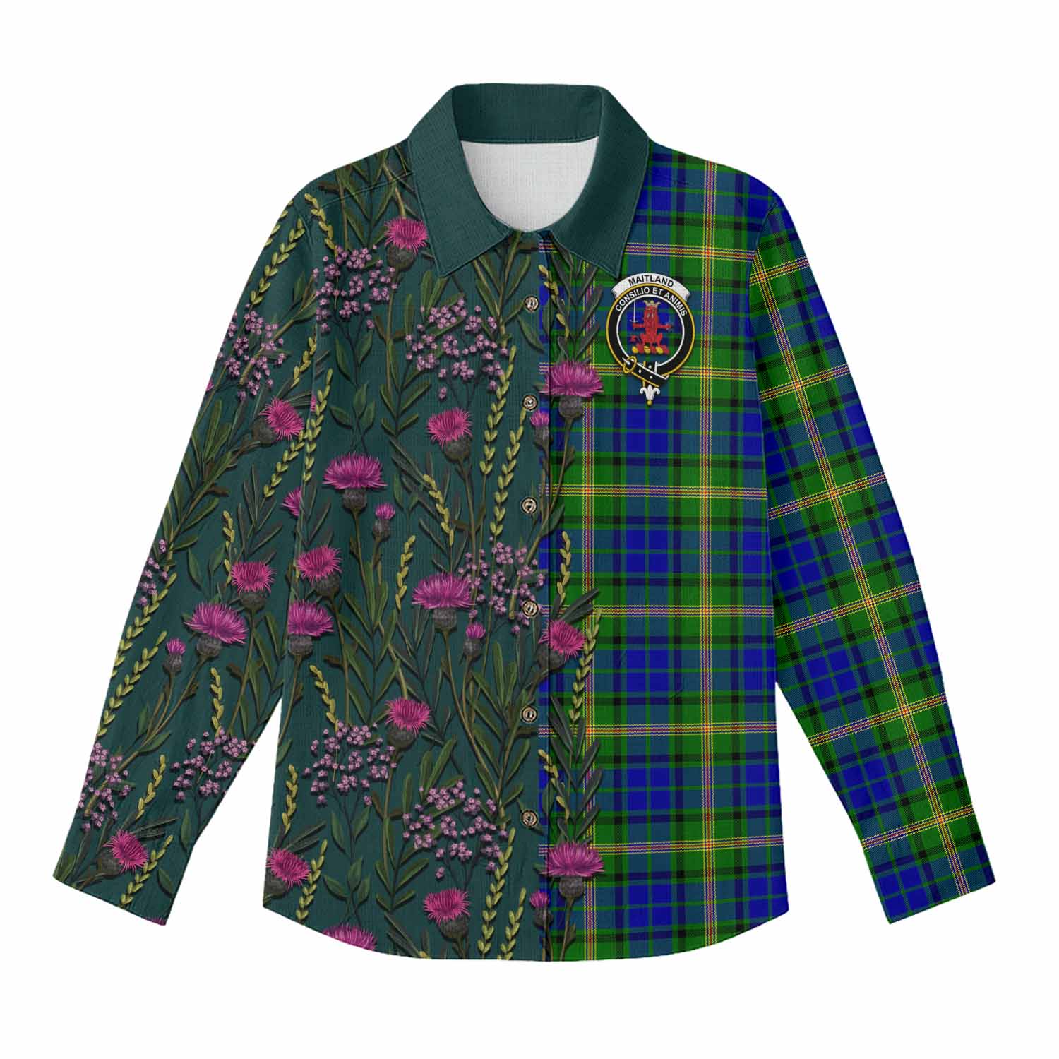 Maitland Family Crest Tartan Women Casual Shirt Scottish Thistle Flower Pattern Half Style - Tartan Vibes Clothing