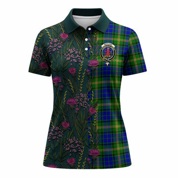 Maitland Family Crest Tartan Women Polo Shirt Scottish Thistle Flower Pattern Half Style - Tartan Vibes Clothing