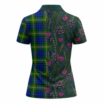 Maitland Family Crest Tartan Women Polo Shirt Scottish Thistle Flower Pattern Half Style - Tartan Vibes Clothing