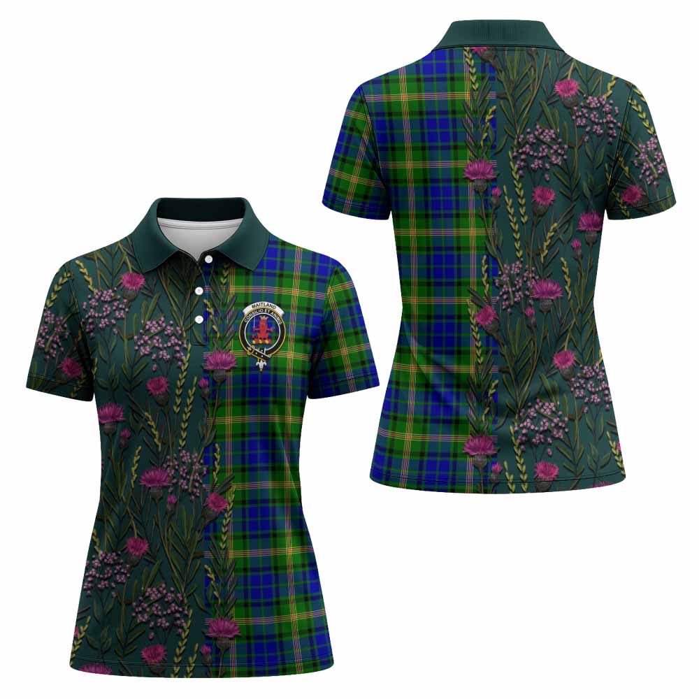 Maitland Family Crest Tartan Women Polo Shirt Scottish Thistle Flower Pattern Half Style - Tartan Vibes Clothing